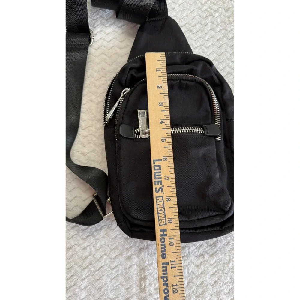 TopShop Black Nylon Sling Bag Crossbody Backpack Adjustable Silver Hardware